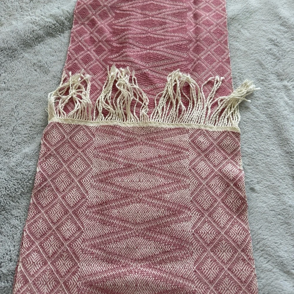 Handmade‎ Local Artisan Pink Patterned Scarf with Fringe